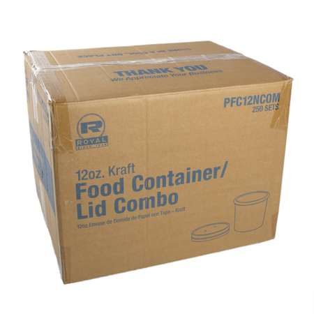 AMERCAREROYAL Royal 12 oz. Kraft Paper Food Container And Lid Combo, PK250 PFC12NCOM